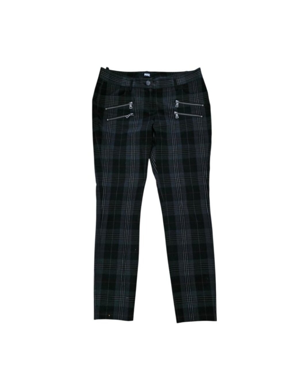 Paige Edgerton Moto Zip Plaid Pants Black Gray 6 EUC - Picture 2 of 5